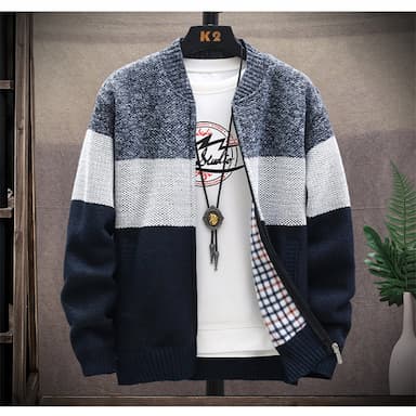 Men's Cropped  Sweater Cardigan Sweater Cardigan Coat Cardigan Jacket Ribbed Knit with Pockets Color Block Color Block Collarless Casual Daily Trendy Casual Daily Clothing Apparel Fall Red Navy Blue