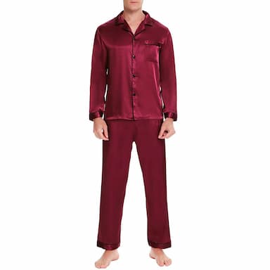 Men's Loungewear Satin & Silk Sleepwear Pajama Set 2 Pieces Pure Color Fashion Comfort Soft Home Bed Faux Silk Comfort Breathable V Wire Long Sleeve Pant Basic Fall Spring Green Black