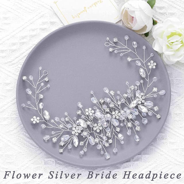 Bride Flower Wedding Hair Vine Crystal Bridal Hair Piece Rhinestone Party Hair Accessories Leaf Hair Jewelry Bead Headpiece for Women and Girls