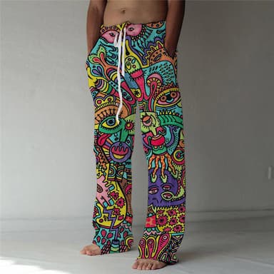 Men's Trousers Summer Pants Beach Pants Boho Pants Pocket Drawstring Elastic Waist Graphic Prints Comfort Breathable Casual Daily Holiday Streetwear Designer Pink Rainbow