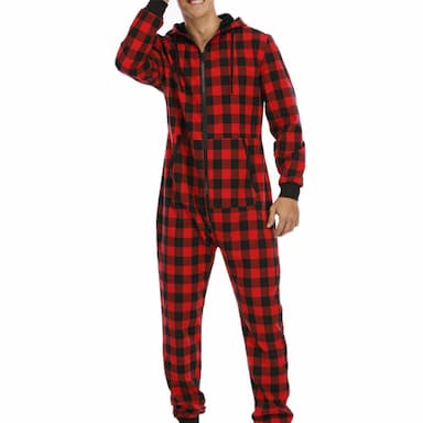 Men's Loungewear Sleepwear Onesie Pajamas 1 PCS Grid / Plaid Fashion Comfort Soft Home Bed Polyester Warm V Wire Basic Spring Fall Black Red