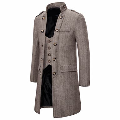 Men's Winter Coat Peacoat Coat Business Casual Winter Cotton Blend Warm Outerwear Clothing Apparel Stylish Classic & Timeless non-printing Solid Color Pocket Stand Collar Double Breasted