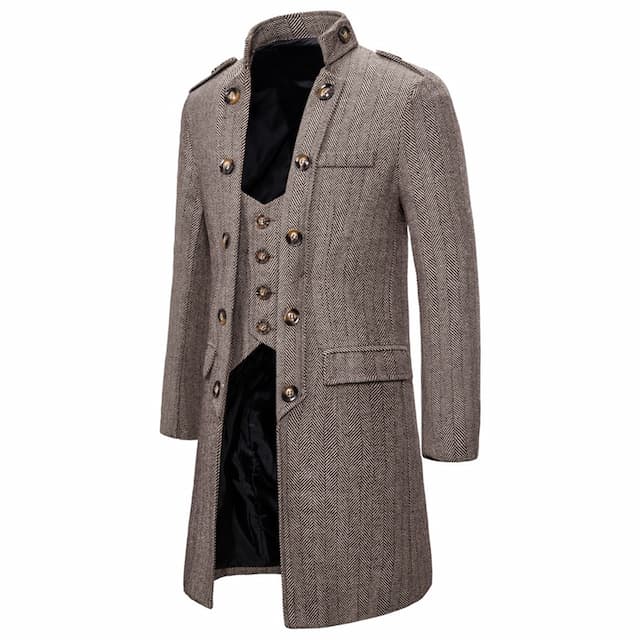 Men's Winter Coat Peacoat Coat Business Casual Winter Cotton Blend Warm Outerwear Clothing Apparel Stylish Classic & Timeless non-printing Solid Color Pocket Stand Collar Double Breasted