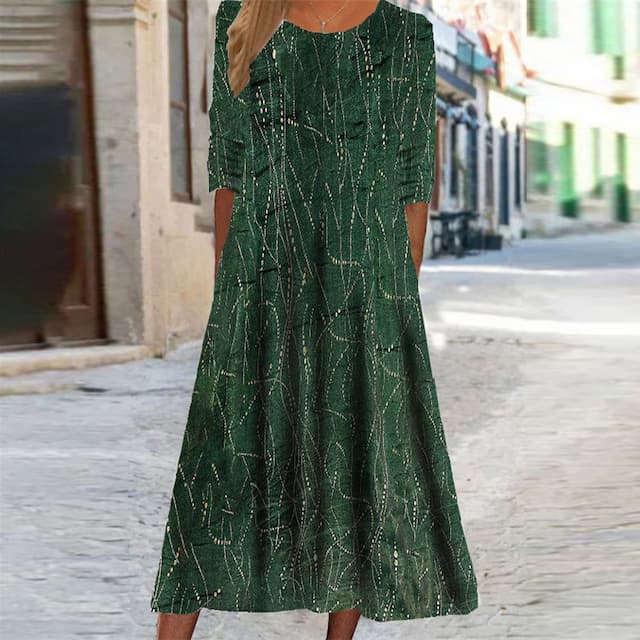 Women‘s Casual Dress Swing Dress Midi Dress Midi Dress Green Long Sleeve Floral Pocket Winter Fall Autumn Round Neck Vacation Winter Dress Fall Dress 2022 S M L XL XXL 3XL