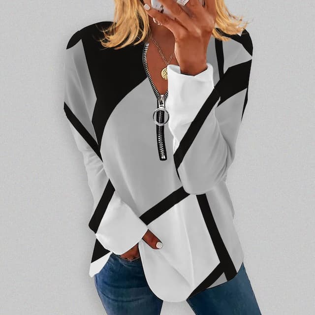 Women's Plus Size Zip Up Sweatshirt Sweatshirt Pullover Graphic Color Block Daily Sports Print Quarter Zip White Blue Purple Active Streetwear Half Zip Long Sleeve Without Lining Micro-elastic Fall