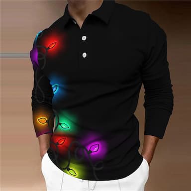 Men's Polo Shirt Golf Shirt Graphic Prints Turndown Black Blue Purple Rainbow Gray 3D Print Street Casual Long Sleeve Print Button-Down Clothing Apparel Fashion Designer Casual Breathable