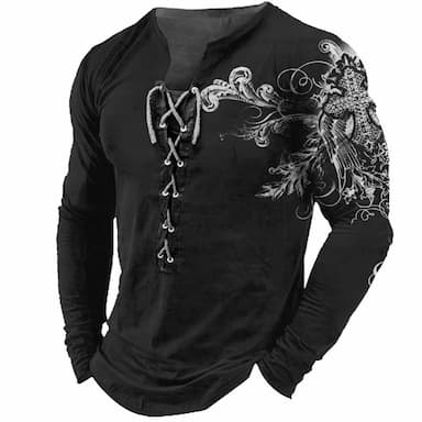 Men's T shirt Tee Tee Graphic Cross Collar Black 3D Print Outdoor Street Long Sleeve Lace up Print Clothing Apparel Basic Designer Casual Classic