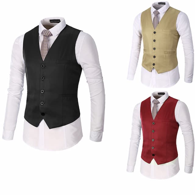 Men's Vest Waistcoat Wedding Office & Career Daily Wear Going out Business Traditional / Classic Spring Fall Button Pocket Polyester 95% Cotton Outdoor Comfortable Wedding Pure Color Single Breasted