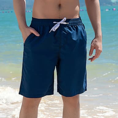 Men's Board Shorts Swim Shorts Swim Trunks Bermuda shorts Drawstring Elastic Waist Solid Colored Comfort Breathable Knee Length Casual Daily Beach Fashion Streetwear Black Navy Blue Micro-elastic