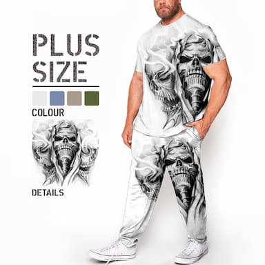 Men's Plus Size T-shirt Suits Big and Tall Skull Crew Neck Short Sleeves Spring & Summer Fashion Streetwear Casual Outdoor Daily Tops