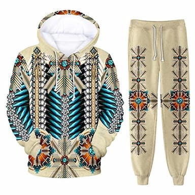 Thanksgiving Owl Hoodie And Pants Mens Graphic Feathers Native American Tracksuit Hoodies Set Blue Khaki Orange Brown Hooded Wolf Bohemian Style 2 Piece Print Sports & Outdoor Festival Cotton