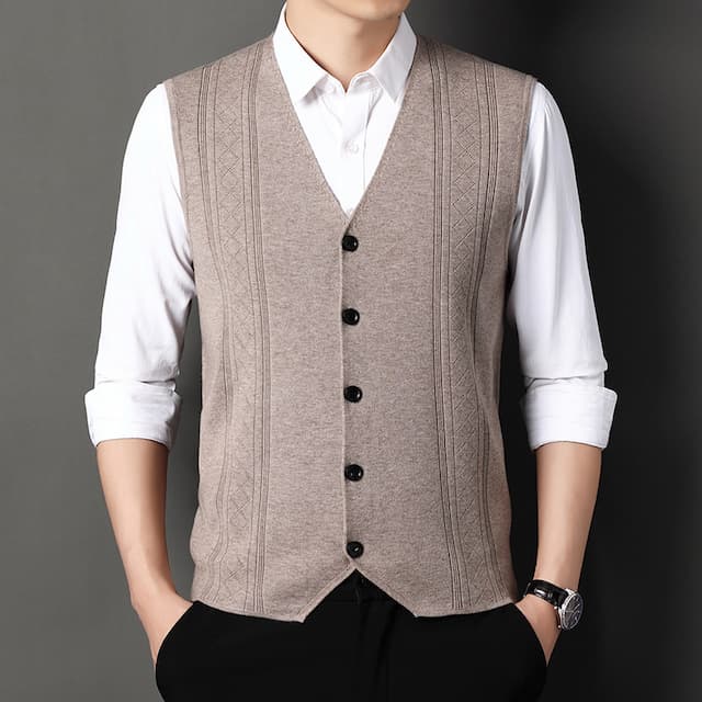 Men's Sweater Vest Wool Sweater Ribbed Knit Knitted Stripes V Neck Modern Contemporary Korean Daily Wear Going out Clothing Apparel Sleeveless Spring &  Fall Black Camel M L XL