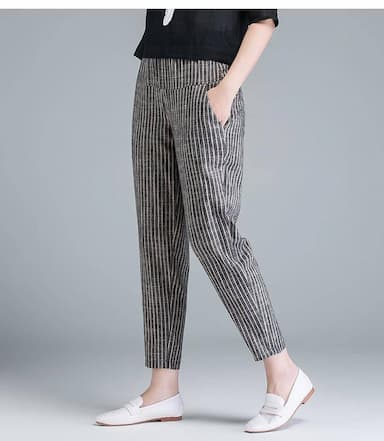 Women's Tapered Carrot Pants Linen Cotton Blend Pocket Ankle-Length Blue