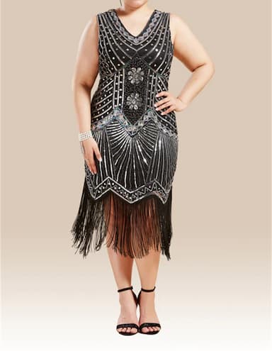 Roaring 20s 1920s Cocktail Dress Vintage Dress Flapper Dress Dress Masquerade Prom Dress Plus Size The Great Gatsby Charleston Women's Sequins Plus Size Halloween Carnival Wedding Wedding Guest Dress