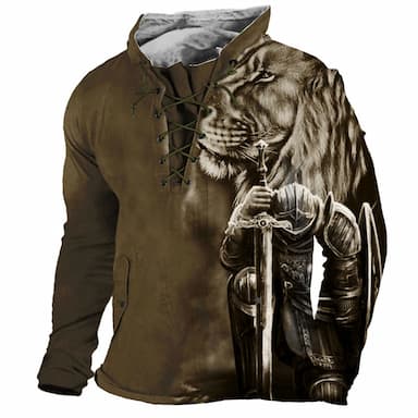 Men's Unisex Sweatshirt Black Red Blue Purple Brown Hooded Lion Knights Templar Graphic Prints Lace up Pocket Print Daily Sports 3D Print Streetwear Designer Casual Spring &  Fall Clothing Apparel