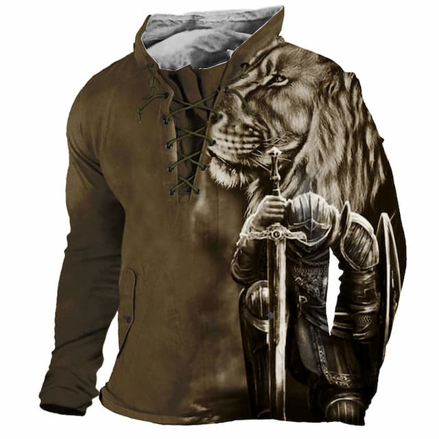 Men's Unisex Sweatshirt Black Red Blue Purple Brown Hooded Lion Knights Templar Graphic Prints Lace up Pocket Print Daily Sports 3D Print Streetwear Designer Casual Spring &  Fall Clothing Apparel