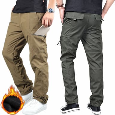 Men's Cargo Pants Cargo Trousers Work Pants Zip Leg Solid Color Thermal Warm Fleece Lining Weekend Streetwear Casual Formal ArmyGreen Black