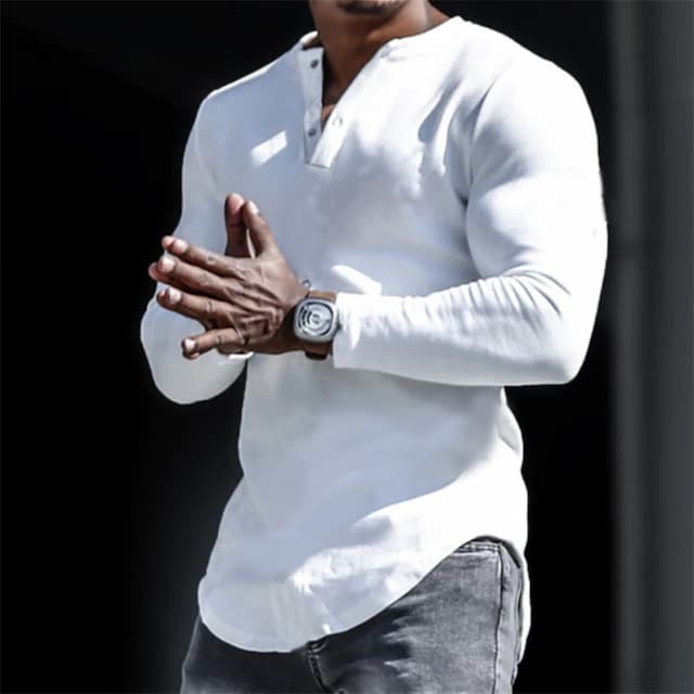 Men's Henley Shirt Cool Shirt Long Sleeve Shirt Plain Henley Street Sports Long Sleeve Clothing Apparel Designer Casual Comfortable