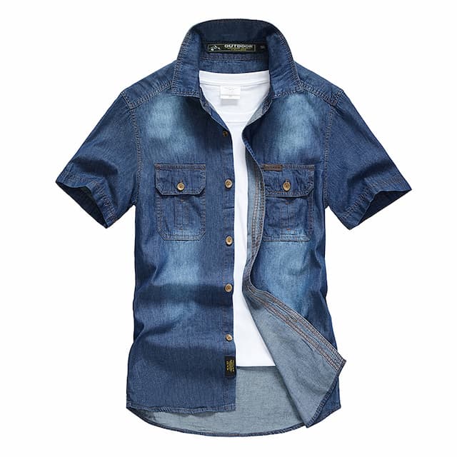 Men's Shirt Summer Shirt Button Up Shirt Jeans Shirt Denim Shirt Chambray Shirt Navy Blue Blue Light Blue Short Sleeve Plain Solid Colored Turndown Outdoor Daily Button-Down Clothing Apparel Cotton