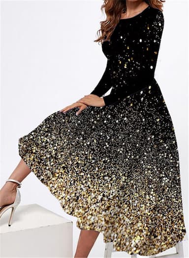 Women's Polka Dot Sequin Crew Neck Maxi Dress Elegant Stylish Party Wedding Guest Long Sleeve Spring Fall