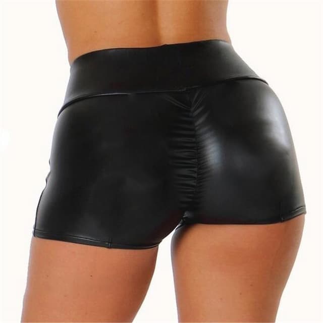 Women's Shorts Faux Leather High Waist Short Wine