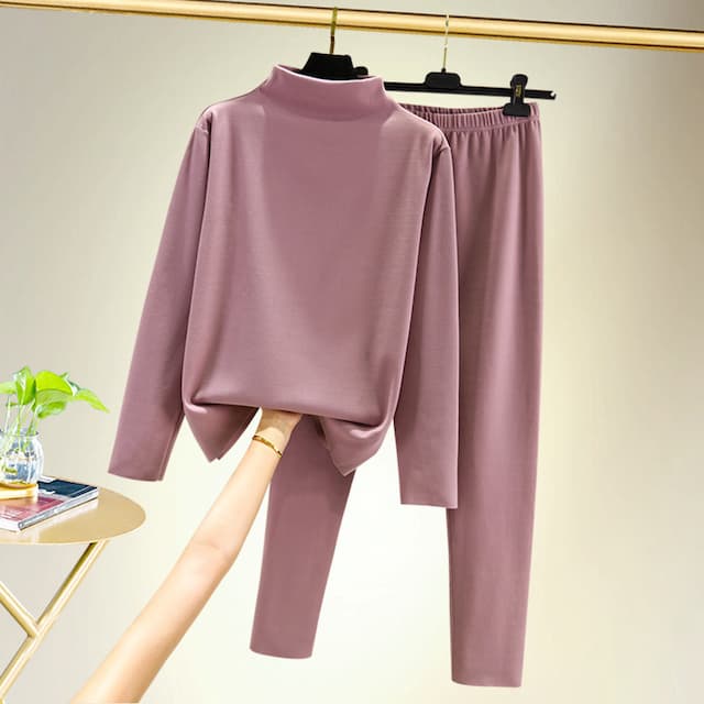 Women's T shirt Tee Undershirt Pants Sets Bottoming Shirt Casual Daily Basic Long Sleeve Crew Neck Turtleneck Black Fall & Winter