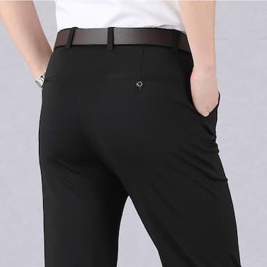 Men's Dress Pants Trousers Casual Pants Pocket Elastic Waist Straight Leg Plain Stretch Wedding Office Business Stylish Formal Black Wine High Waist Micro-elastic