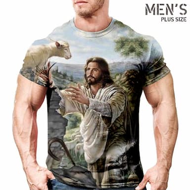 Men's Plus Size T shirt Tee Big and Tall Graphic Crew Neck Print Short Sleeve Spring & Summer Vintage Streetwear Comfortable Casual Sports Tops