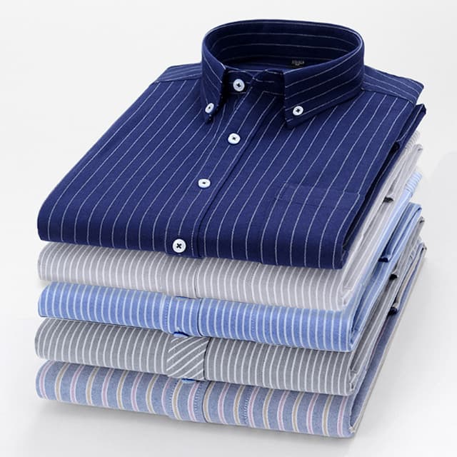 Men's Dress Shirt Button Down Shirt Collared Shirt Non Iron Shirt Oxford Shirt Black+White+Navy Blue White Navy Blue Blue Long Sleeve Striped Turndown Spring &  Fall Wedding Outdoor Clothing Apparel