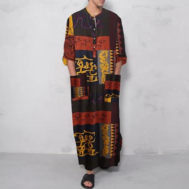 Men's Loungewear Nightgown Nightshirt Graphic Prints Stylish Comfort Kimono Robes Home Daily Cotton Blend Comfort Soft Long Sleeve Spring Fall Black Orange