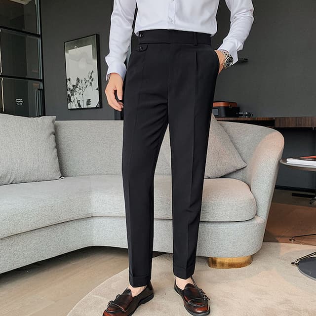 Men's Dress Pants Trousers Slacks Pleated Pants Suit Pants Pocket High Rise Plain Comfort Office Work Business Elegant Vintage Black White High Waist Micro-elastic