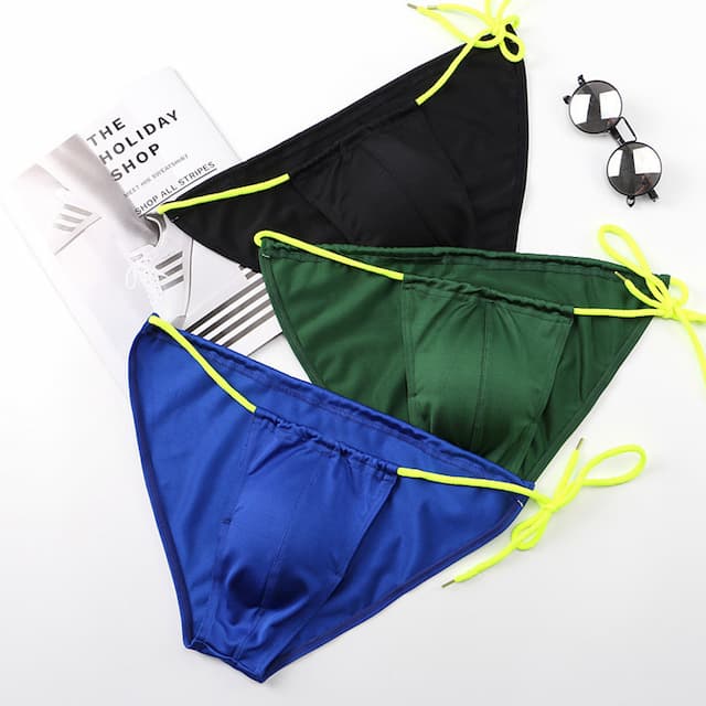 Men's 1pack Briefs Swim Briefs Drawstring Polyester Breathable Soft Plain Mid Waist Black White