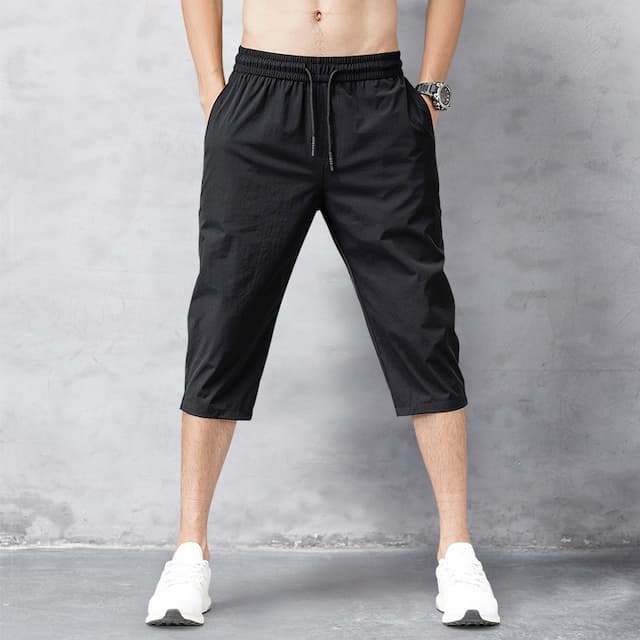 Men's Cropped Pants Capri Pants Pocket Drawstring Elastic Waist Plain Comfort Sports Daily Leisure Sports Holiday Stylish Classic Style Black Light Grey