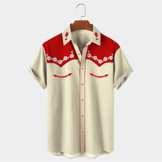 Men's Shirt Western Shirt Graphic Prints Turndown White Yellow Light Green Pink Black / Brown Outdoor Street Short Sleeves Print Button-Down Clothing Apparel Fashion Streetwear Designer western style