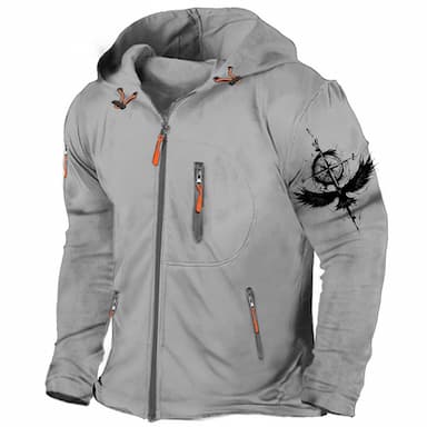 Men's Full Zip Hoodie Sweat Jacket Outerwear Black Light Grey Dark Gray Hooded Plain Eagle Zipper Pocket Sports & Outdoor Daily Sports Streetwear Casual Athletic Spring &  Fall Clothing Apparel