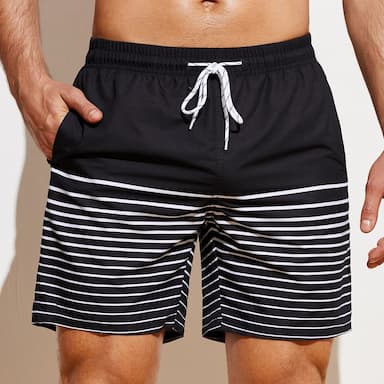 Men's Board Shorts Swim Shorts Swim Trunks Summer Shorts Beach Shorts Drawstring Elastic Waist 3D Print Graphic Stripe Breathable Soft Short Casual Daily Holiday Streetwear Hawaiian Black