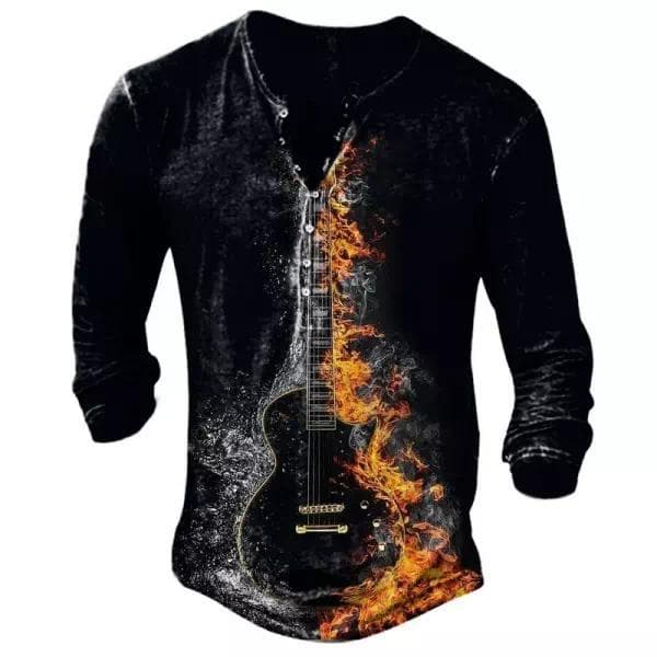 Men's Henley Shirt Tee Graphic Musical Instrument Henley Clothing Apparel 3D Print Outdoor Casual Daily Long Sleeve Print Button-Down Fashion Designer Comfortable