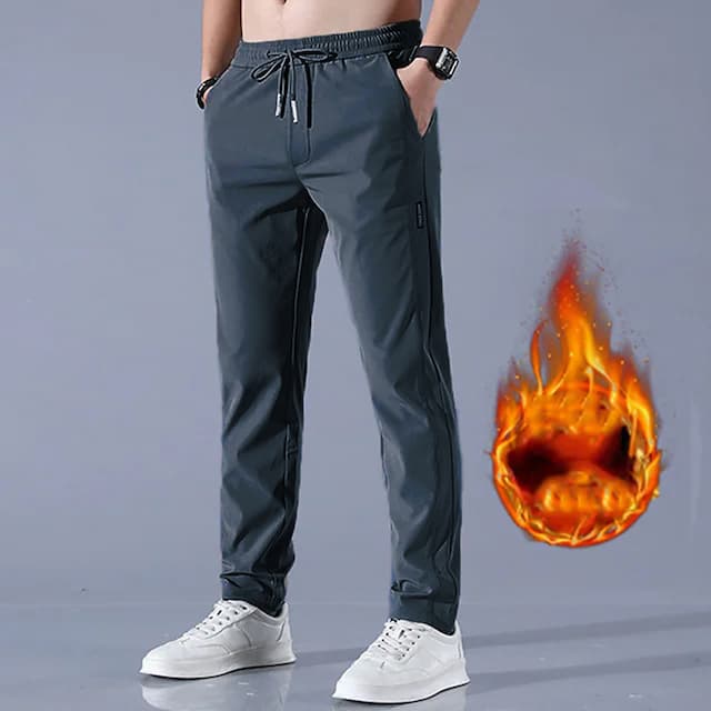 Men's Fleece Pants Winter Pants Trousers Casual Pants Pocket Drawstring Elastic Waist Solid Color Comfort Warm Daily Going out Streetwear Sports Stylish Black Light Grey Micro-elastic