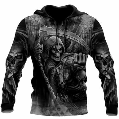 Men's Pullover Hoodie Sweatshirt 1 2 3 4 Dark Gray Hooded Skull Graphic Prints Print Daily Sports 3D Print Streetwear Designer Basic Spring &  Fall Clothing Apparel Hoodies Sweatshirts  Long Sleeve