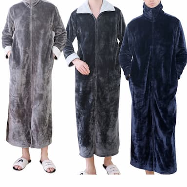 Men's Plus Size Pajamas Robe Bathrobe Robes Gown Pure Color Stylish Casual Comfort Home Daily Flannel Comfort Warm Long Robe Pocket Winter Fall Navy Blue Purple