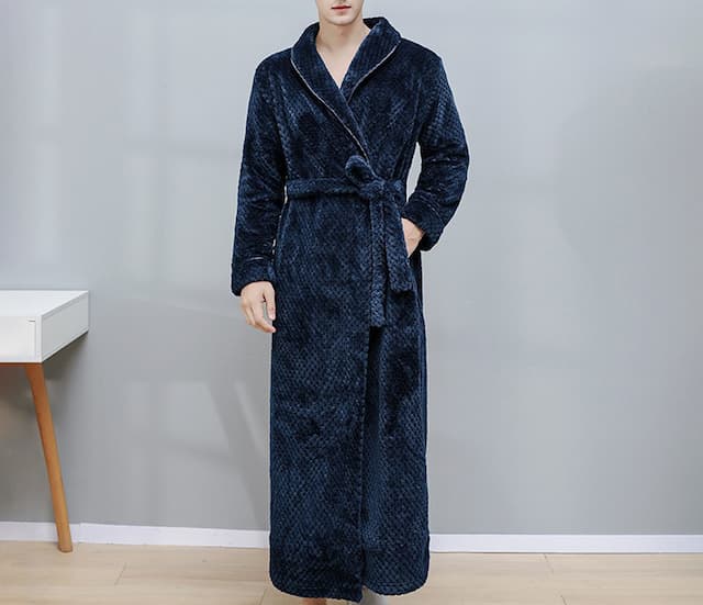 Men's Robe Bathrobe Bath Robe Towel Robe Plain Stylish Casual Classic Home Flannel Comfort Warm Soft V Neck Long Robe Pocket Winter Black White