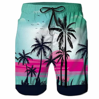 Men's Board Shorts Swim Shorts Swim Trunks Summer Shorts Beach Shorts Drawstring Elastic Waist 3D Print Graphic Coconut Tree Breathable Quick Dry Short Casual Daily Holiday Streetwear Hawaiian Black