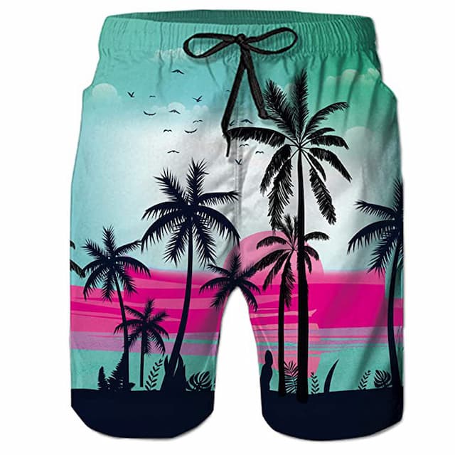 Men's Board Shorts Swim Shorts Swim Trunks Summer Shorts Beach Shorts Drawstring Elastic Waist 3D Print Graphic Coconut Tree Breathable Quick Dry Short Casual Daily Holiday Streetwear Hawaiian Black