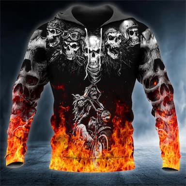 Men's Pullover Hoodie Sweatshirt Black Hooded Skull Graphic Prints Print Daily Sports 3D Print Streetwear Basic Casual Spring &  Fall Clothing Apparel Hoodies Sweatshirts  Long Sleeve