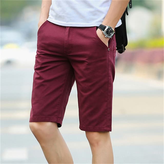 Men's Chino Shorts Bermuda shorts Work Shorts Pocket Plain Comfort Breathable Knee Length Outdoor Casual Daily Cotton Blend Twill Fashion Streetwear Black Wine