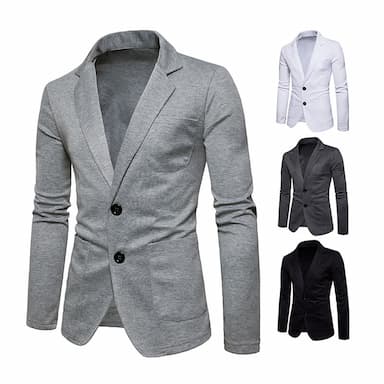 Men's Blazer Office & Career Daily Wear Outdoor Pocket Spring Fall Plain Stylish Warm Ups Lapel Dark Grey Black White Light Grey Jacket