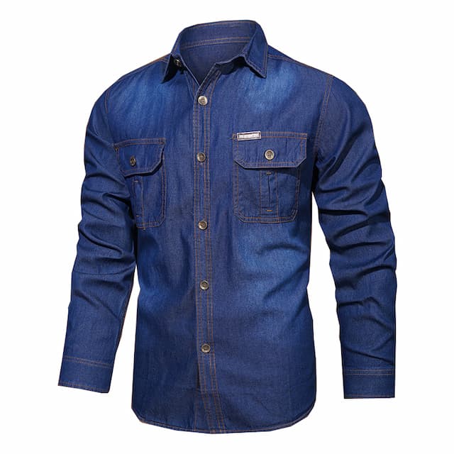 Men's Shirt Summer Shirt Button Up Shirt Casual Shirt Jeans Shirt Denim Shirt Blue Light Blue Long Sleeve Plain Turndown Street Casual Button-Down Clothing Apparel Cotton Denim Fashion Classic