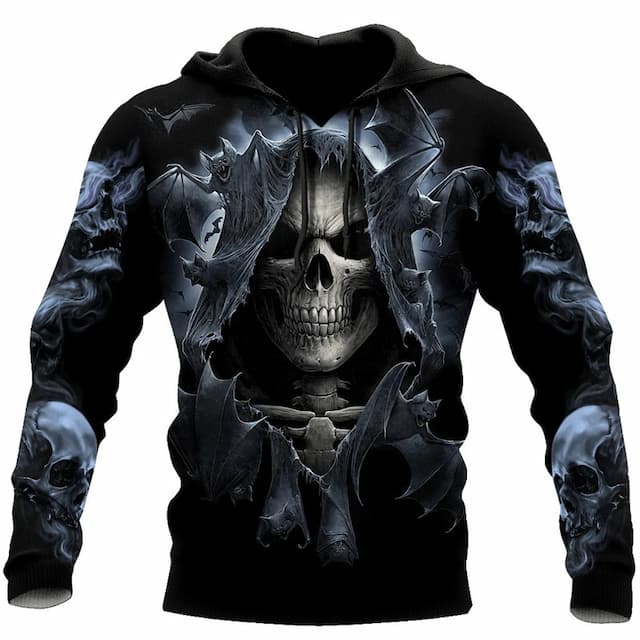 Men's Pullover Hoodie Sweatshirt Black Hooded Skull Graphic Prints Print Daily Sports 3D Print Streetwear Designer Basic Spring &  Fall Clothing Apparel Hoodies Sweatshirts  Long Sleeve