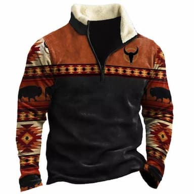 Men's Zip Sweatshirt Pullover Orange Half Zip Graphic Tribal Print Sports & Outdoor Casual Daily 3D Print Fleece Streetwear Designer Thin fleece Fall & Winter Clothing Apparel Hoodies Sweatshirts 