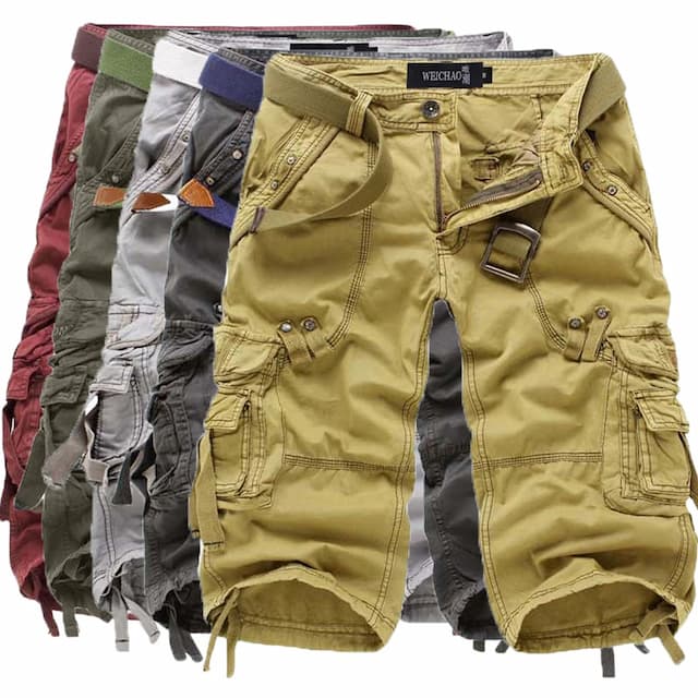 Men's Cargo Shorts Capri shorts Capri Pants Hiking Shorts Zipper Multi Pocket Plain Calf-Length Casual Daily 100% Cotton Sports Streetwear Dark Khaki ArmyGreen Inelastic